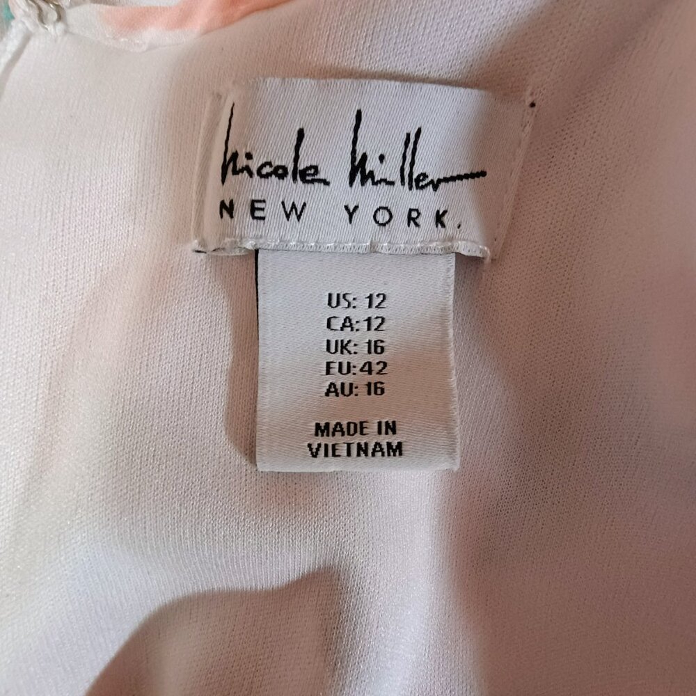 EUC: Nicole Miller Sze12 Pink & White Floral Chiffon Halter Midi Dress - Picture 3 of 6